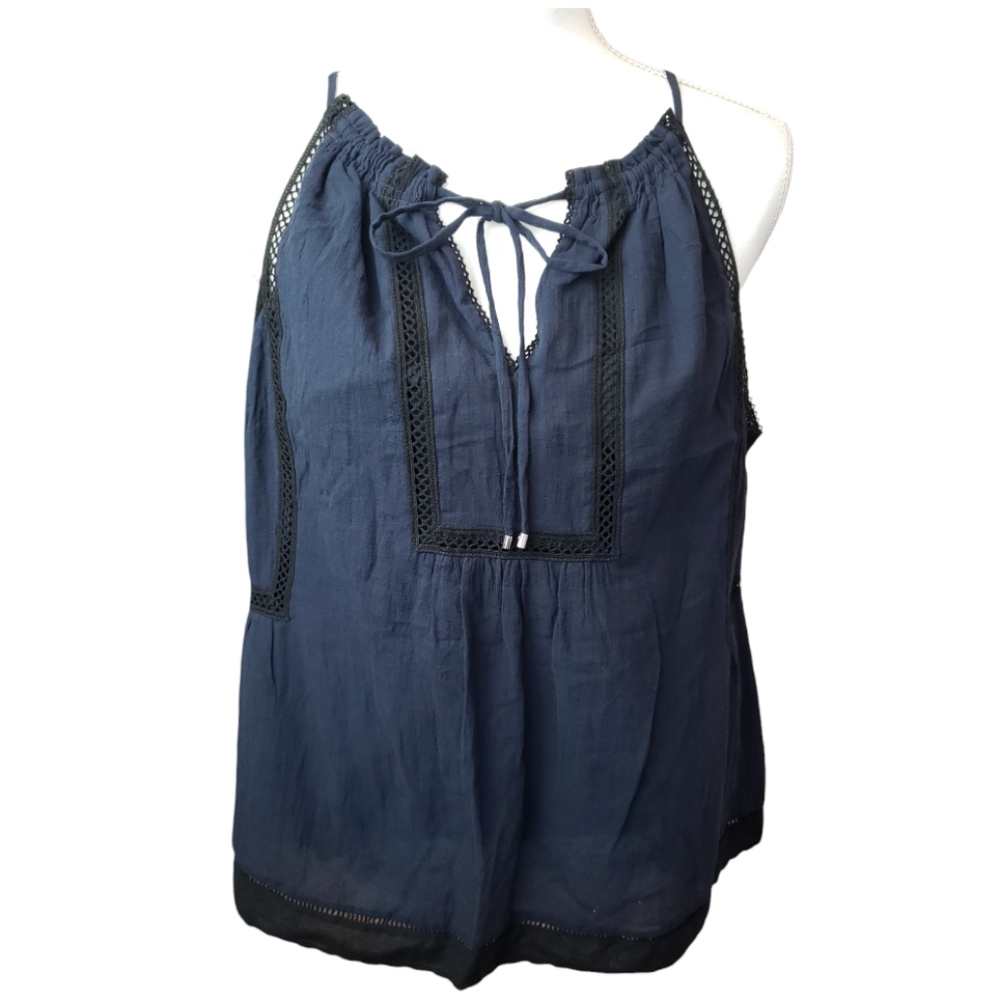 Rebecca Taylor Size Medium Navy 100% Cotton Sleeveless Top Fully Lined V Neck